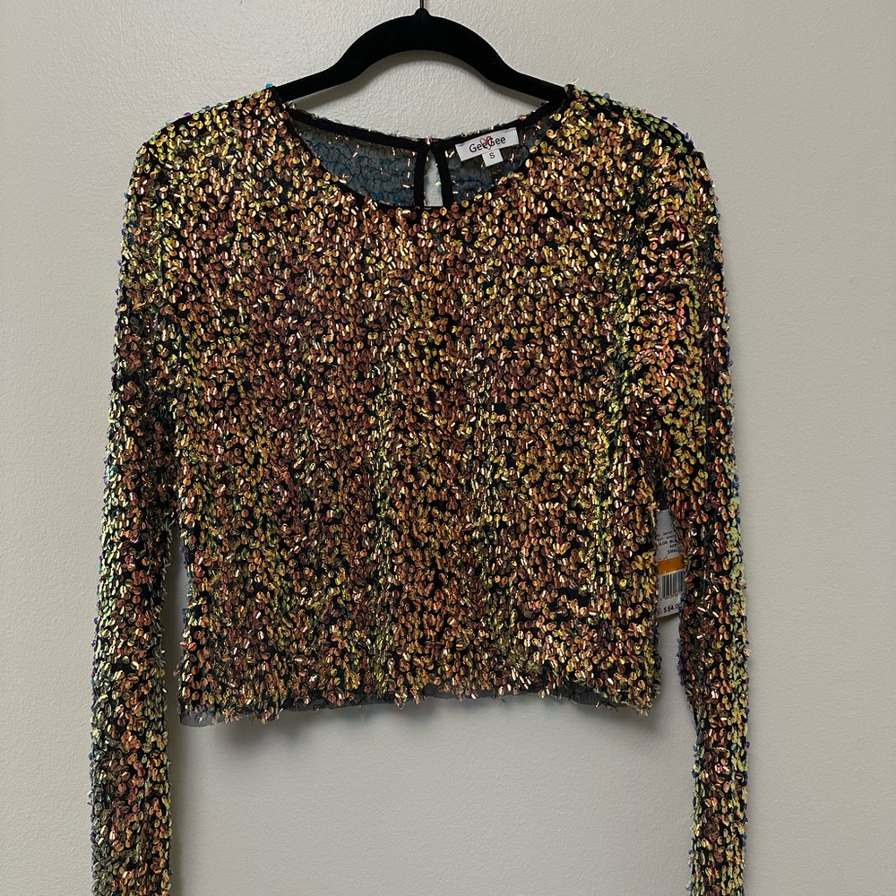 Sequin Long Sleeve Crop Top